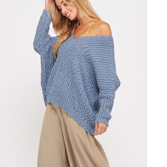 ✨LAST Misty Blue Double Vneck pullover sweater top - Picture 4 of 8